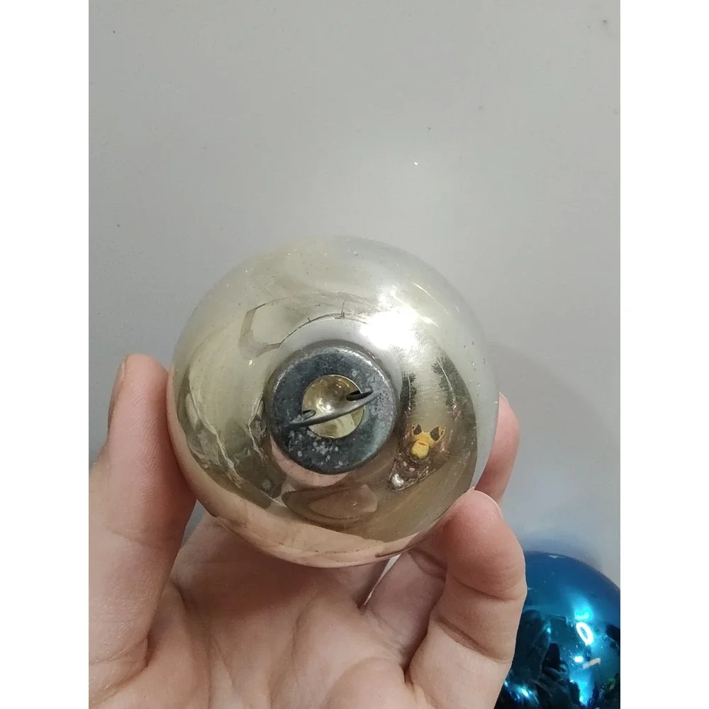 Vintage Mercury Glass Christmas Ornament Lot Of 6 Shiny Blue Silver  B3